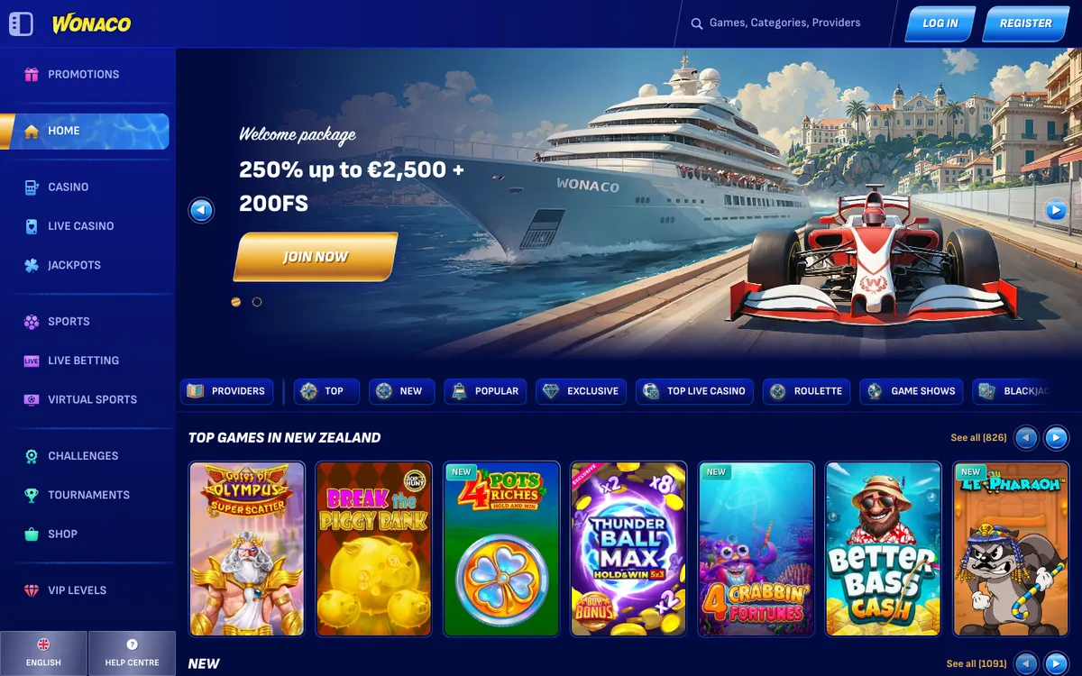 Wonaco Casino — «Главная», снято из страны Новая Зеландия