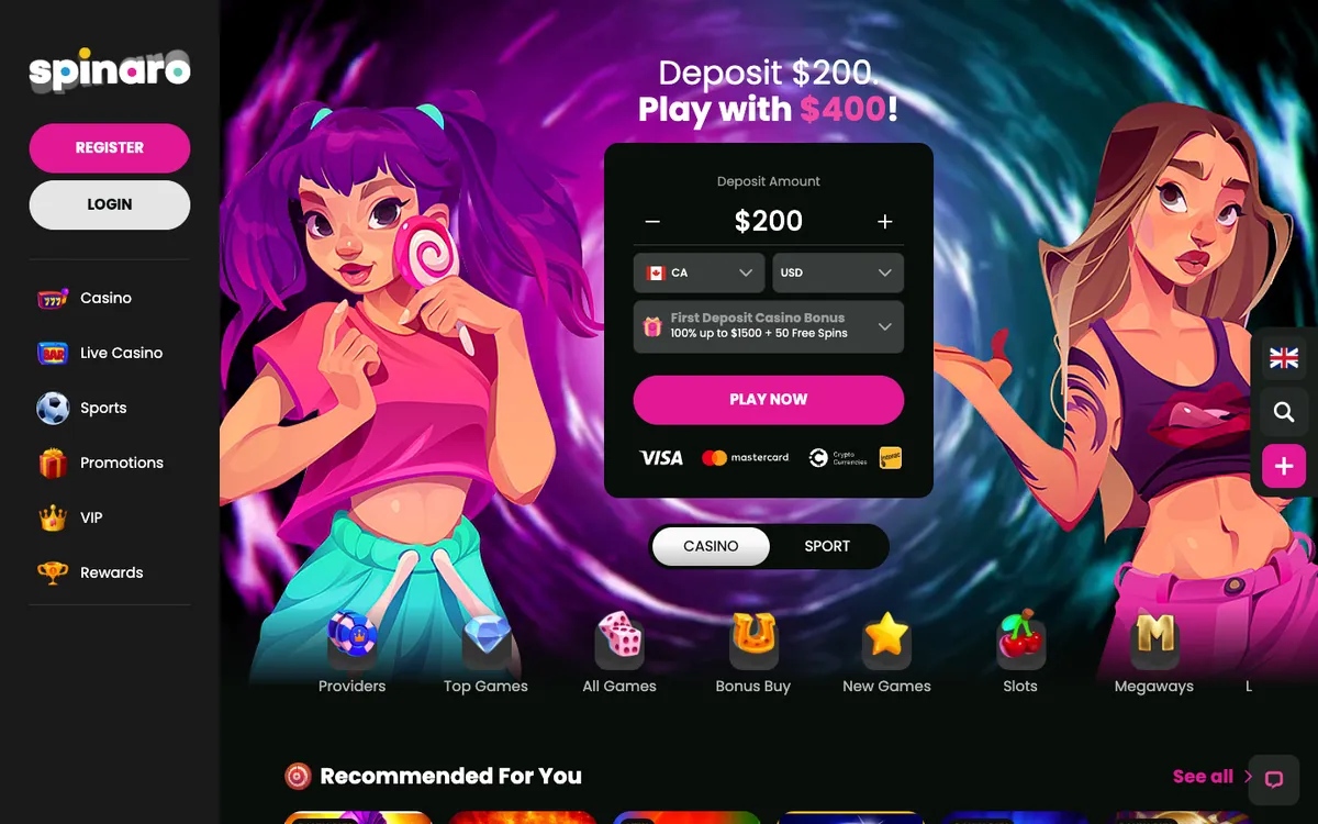 Spinaro Casino — «Главная», снято из страны Канада