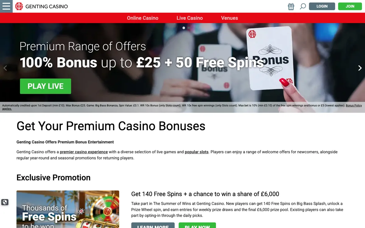 Genting Casino — Promotions, captured from Switzerland