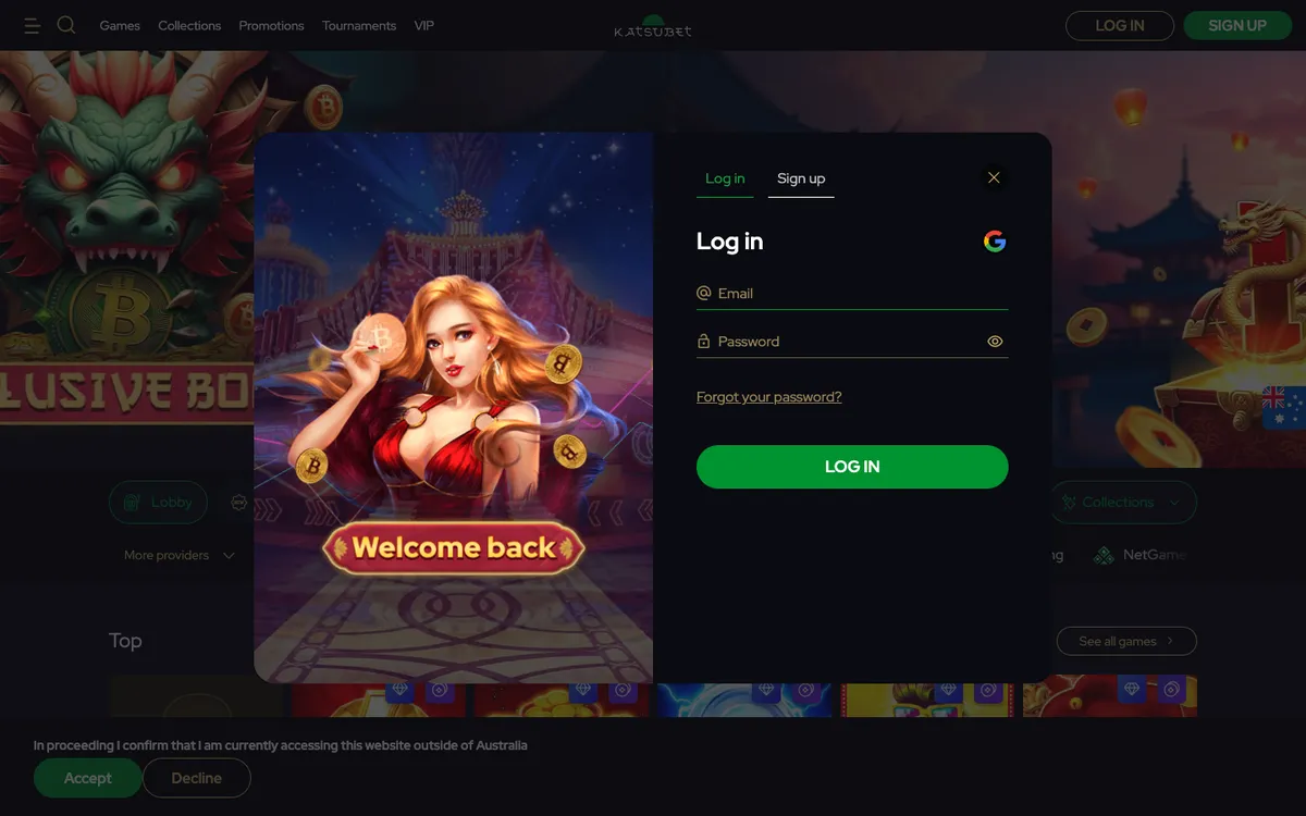KatsuBet Casino — Sign-up, captured from Australia