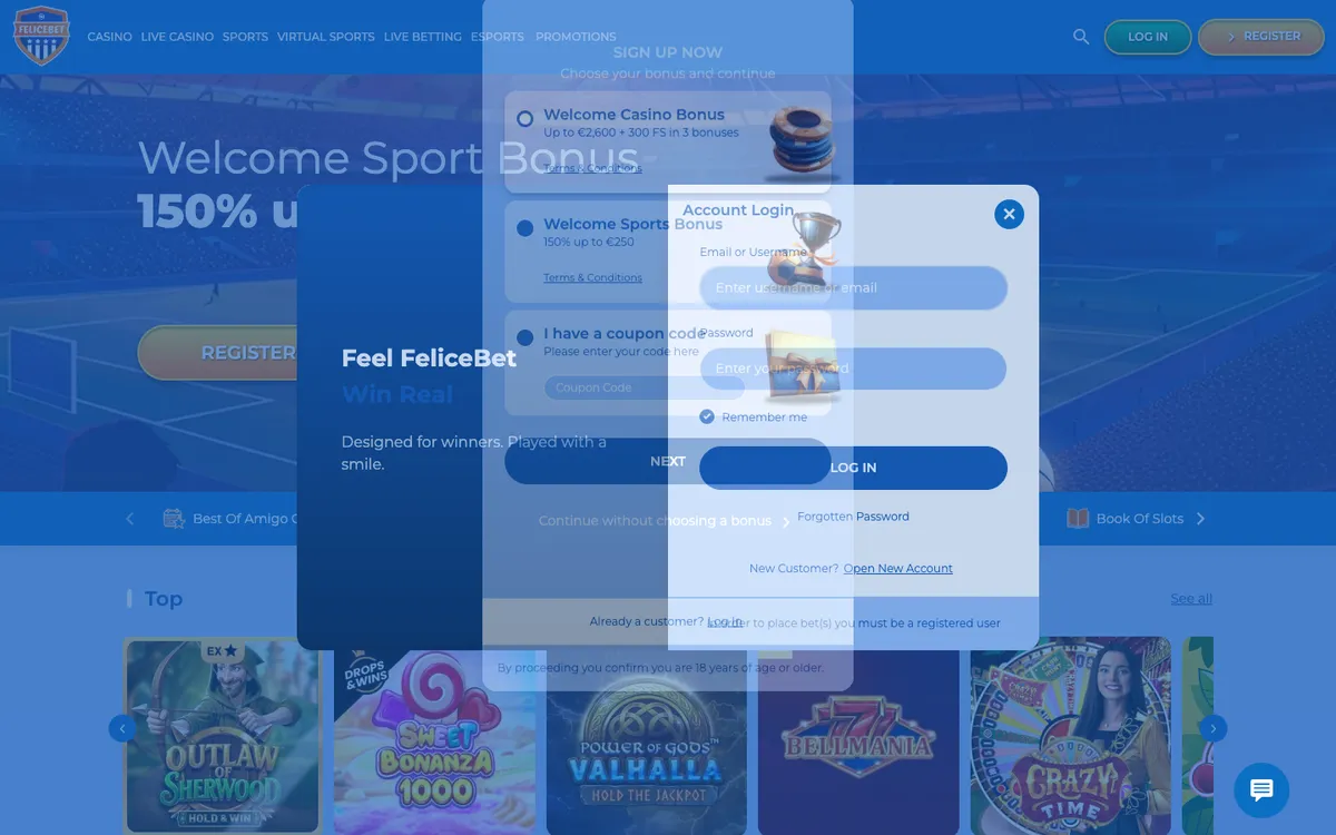 FeliceBet Casino — Sign-up, captured from Malaysia