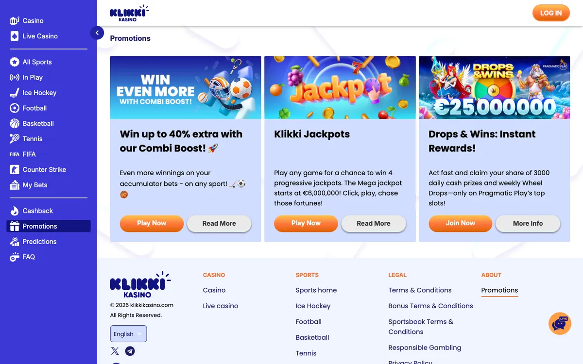 Klikki Kasino — Promotions, captured from Finland