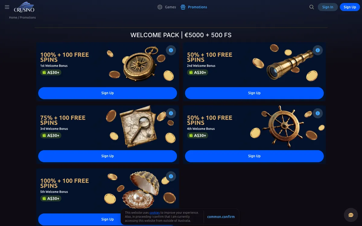 Crusino Casino — «Акции», снято из страны Австралия