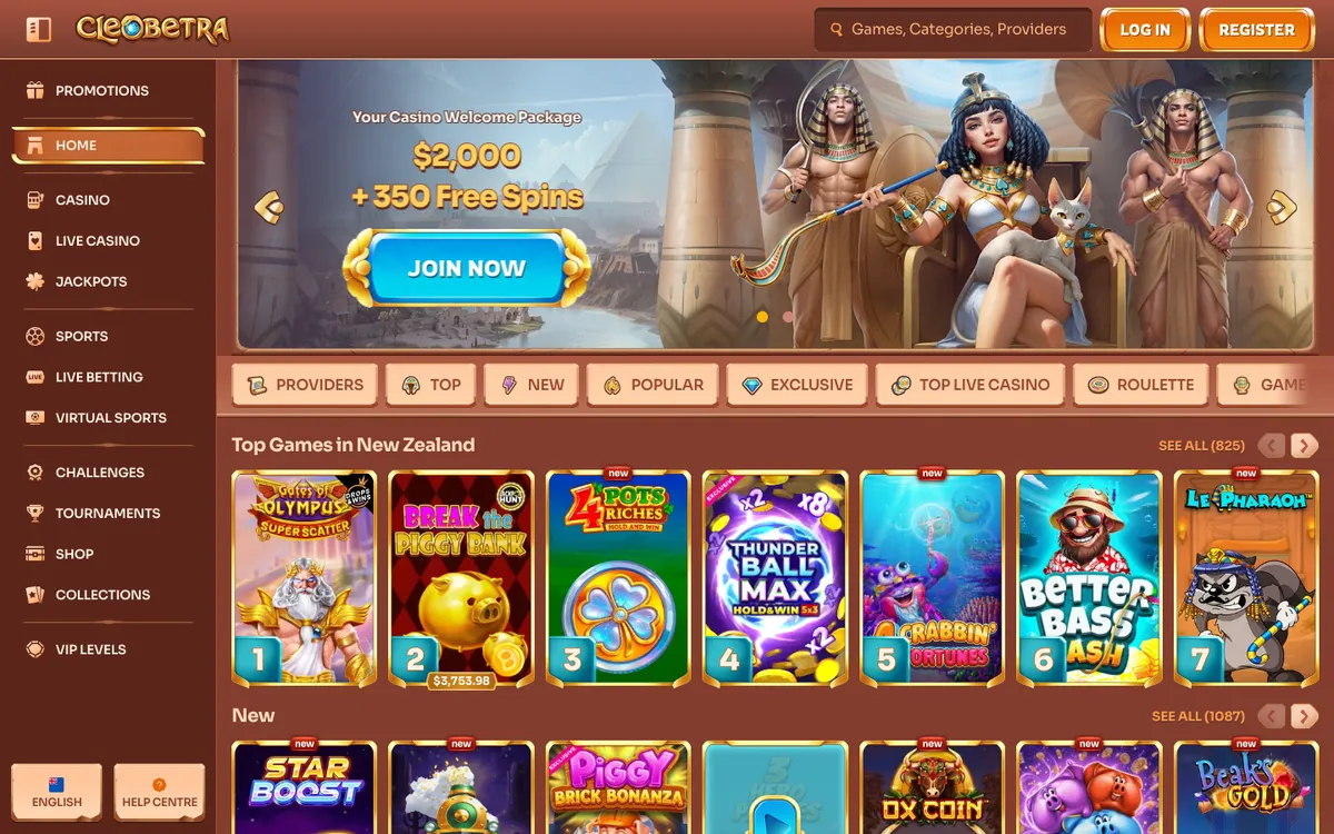Cleobetra Casino — «Главная», снято из страны Новая Зеландия