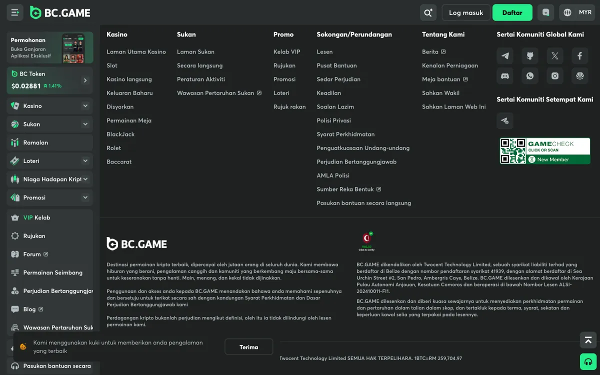 BC.Game Casino — Home page, captured from Malaysia