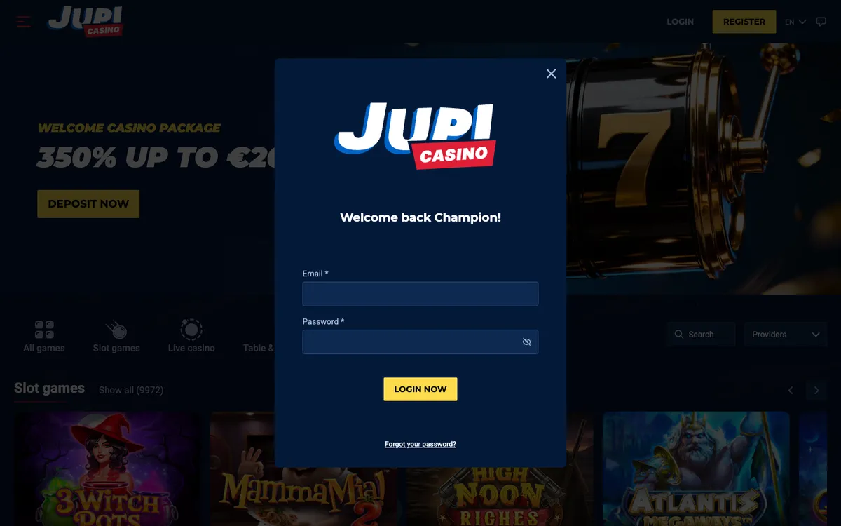 Jupi Casino — Sign-up, captured from Italy