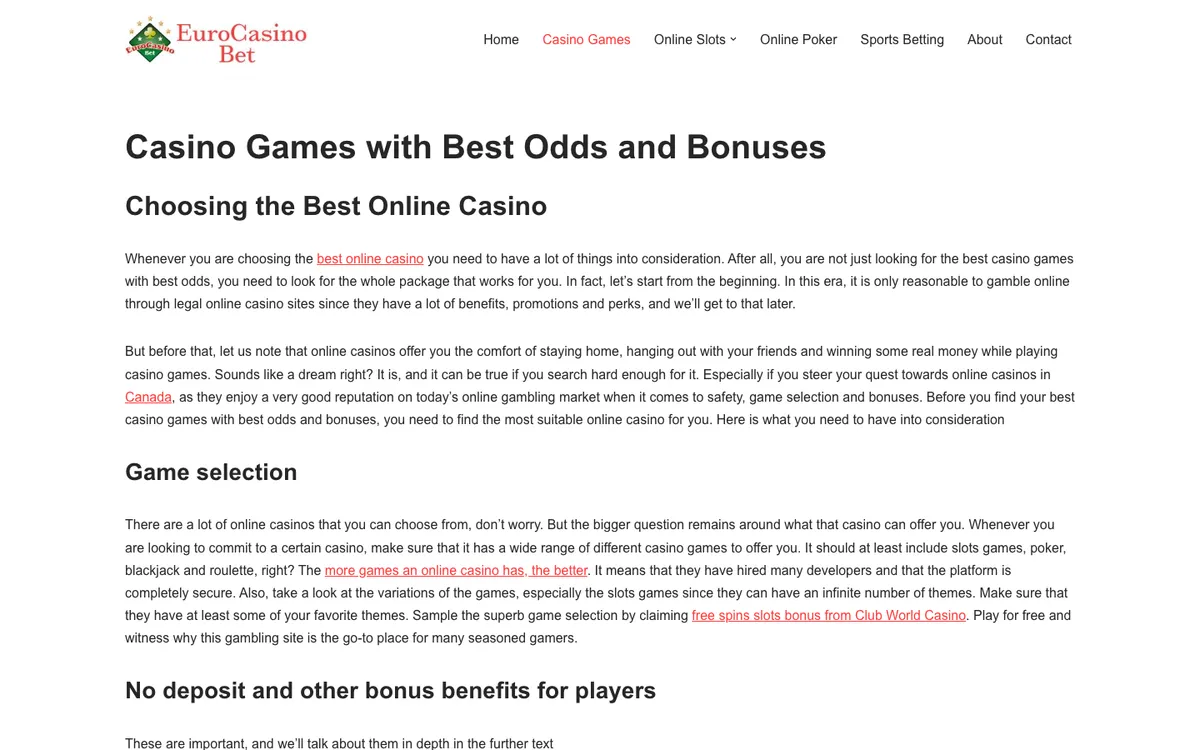 EuroCasinoBet — Promotions, captured from Belgium
