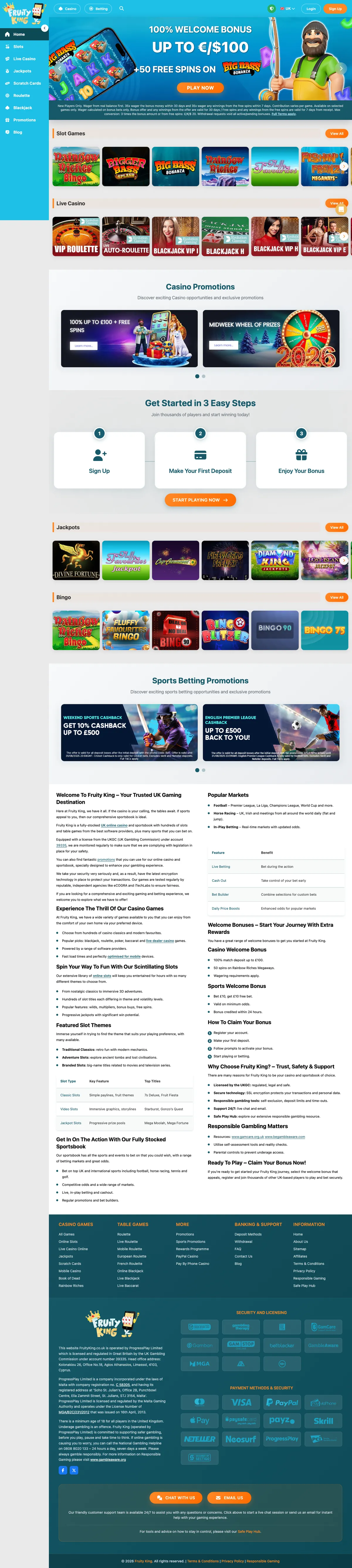 Fruity King Casino — Home page, captured from Spain