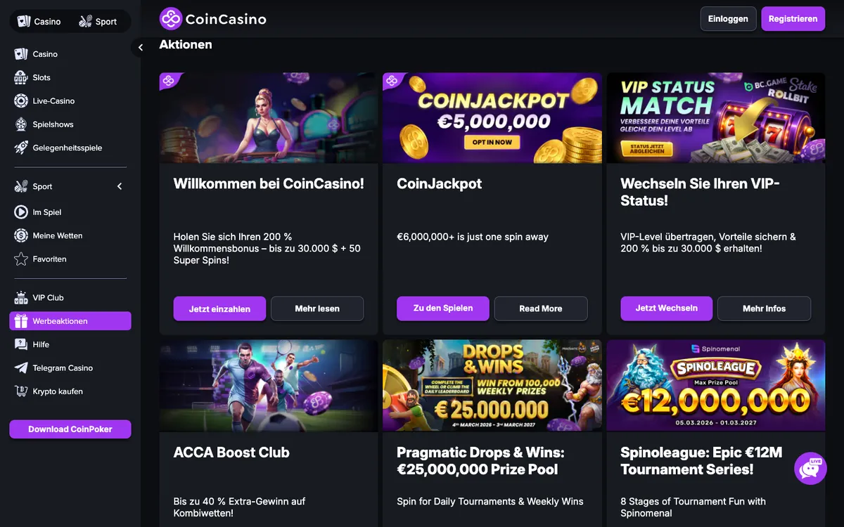 CoinCasino — Promotions, captured from Germany