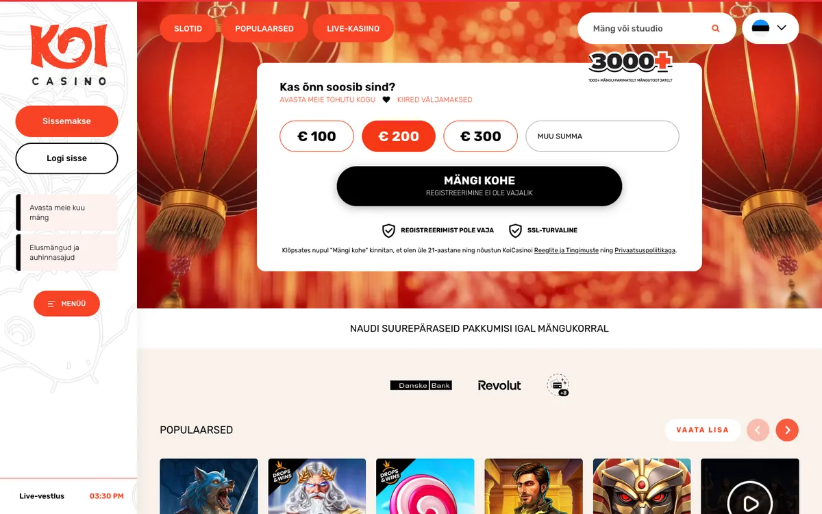 Koi Casino — Home page, captured from Estonia