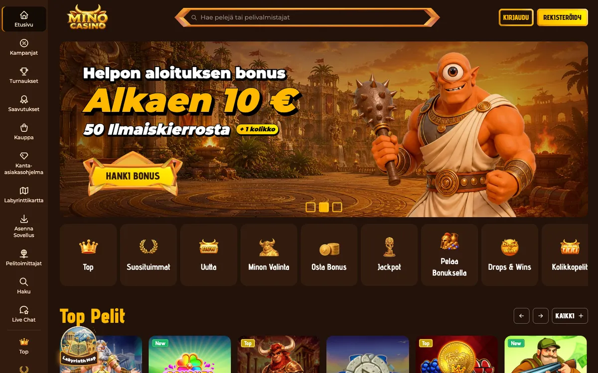 Mino Casino — Home page, captured from Finland