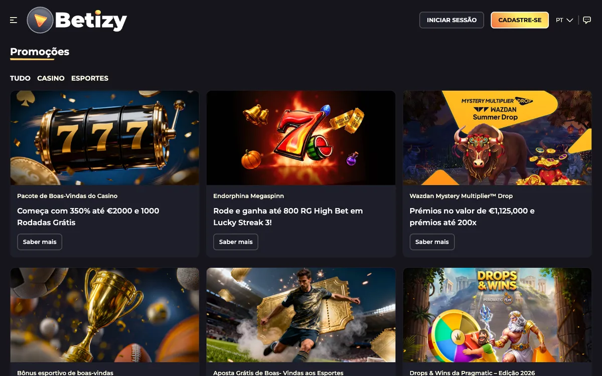 Betizy Casino — Promotions, captured from Portugal