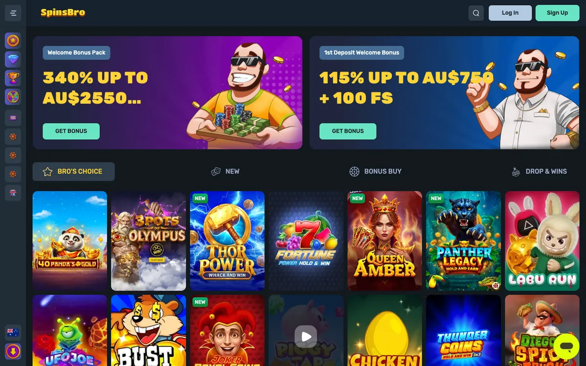 SpinsBro Casino — «Главная», снято из страны Австралия