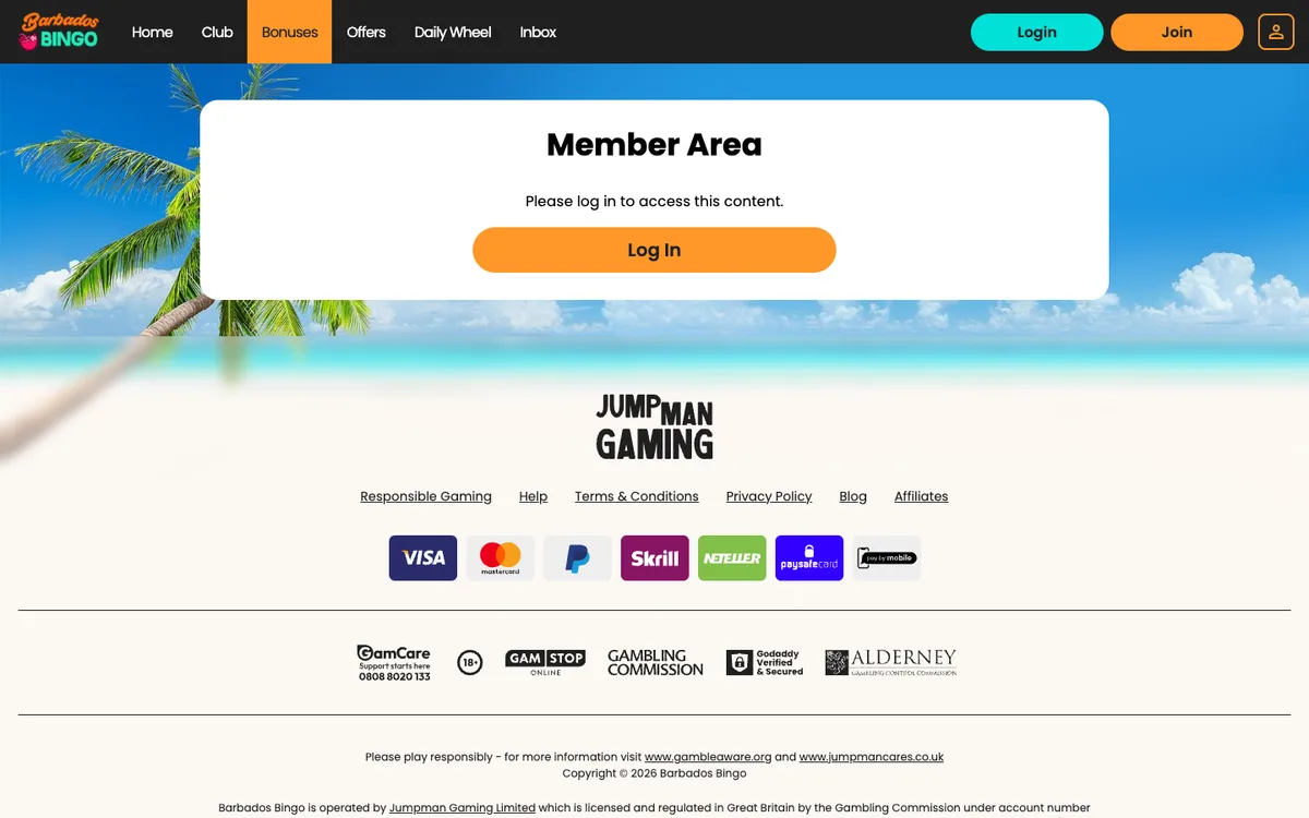 Barbados Bingo Casino — Promotions, captured from United Kingdom