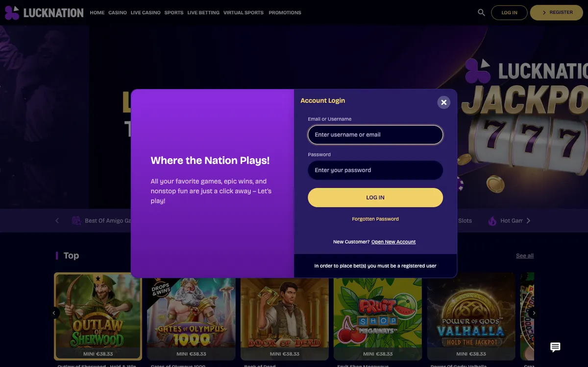 LuckNation Casino — Sign-up, captured from Canada