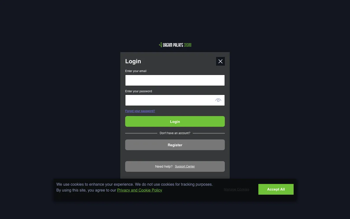 Dream Palace Casino — Sign-up, captured from United Kingdom