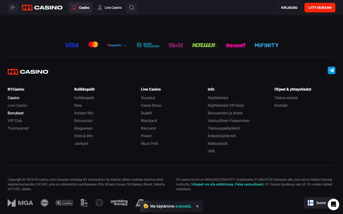 N1 Casino — «Акции», снято из страны Финляндия