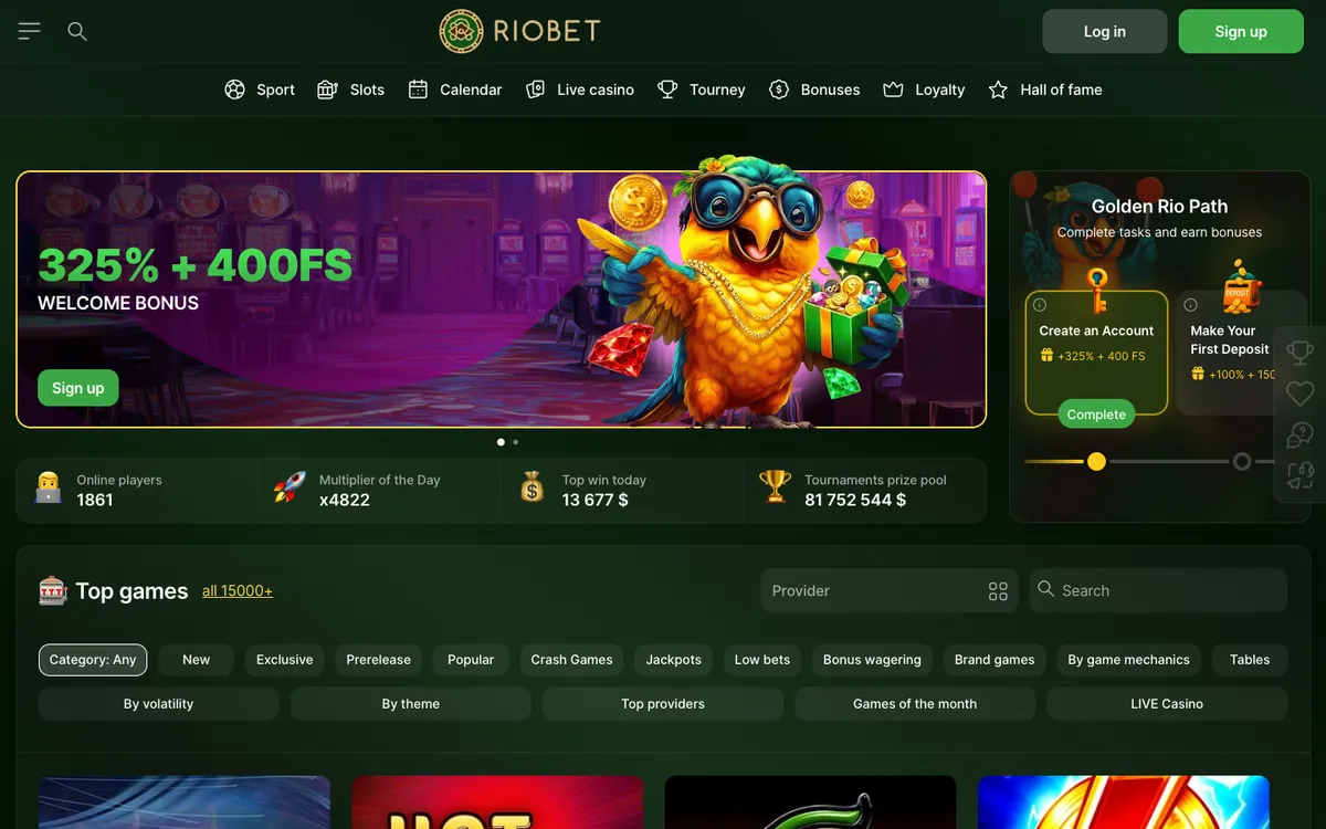 RioBet Casino — Home page, captured from Portugal
