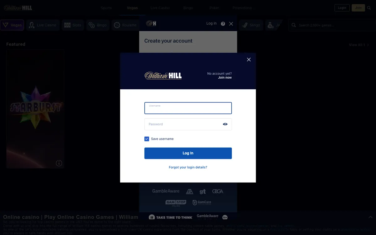 William Hill Vegas — Sign-up, captured from Poland