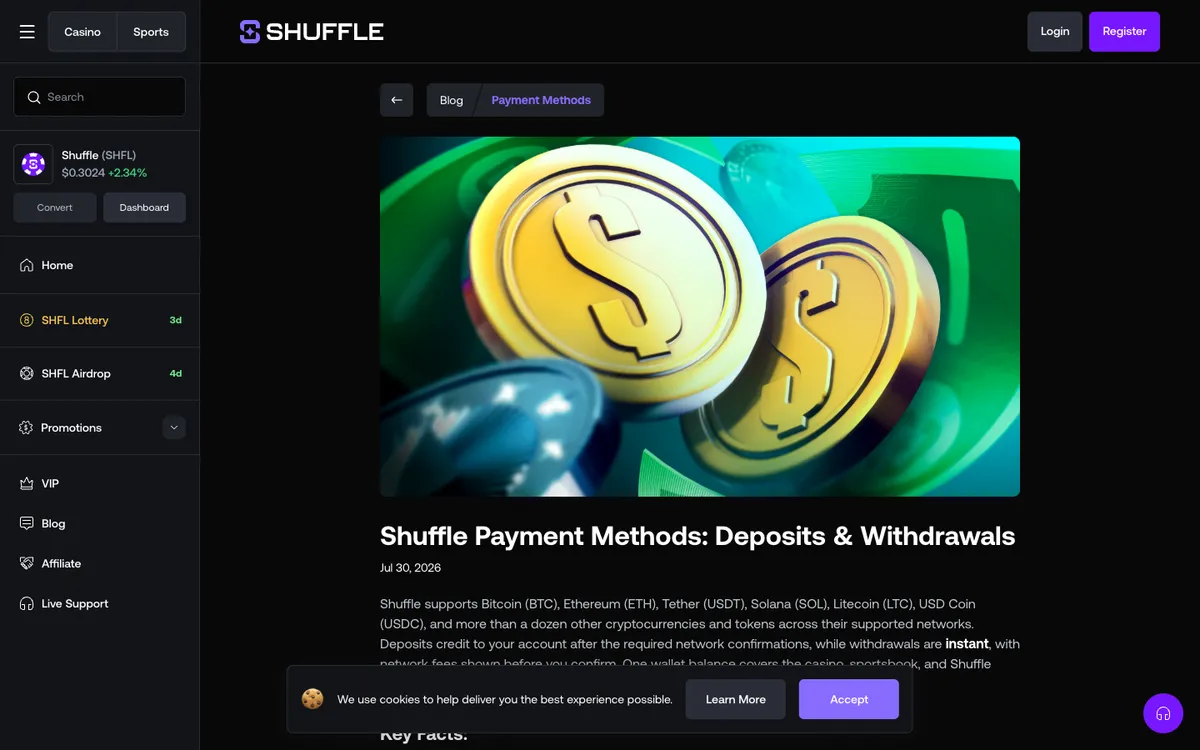 Shuffle Casino — Payments, captured from Belgium