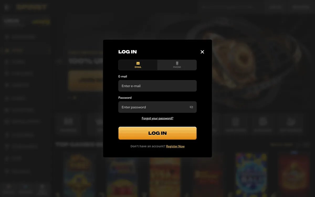 Spinsy Casino — Sign-up, captured from Canada