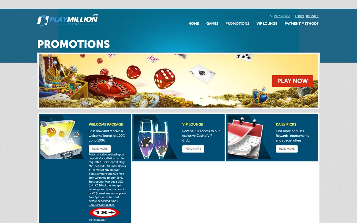Play Million Casino — Promotions, captured from Malaysia