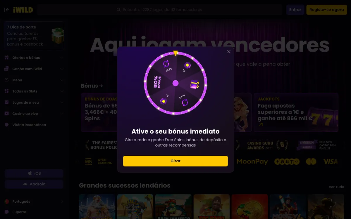 iWild Casino — Home page, captured from Portugal