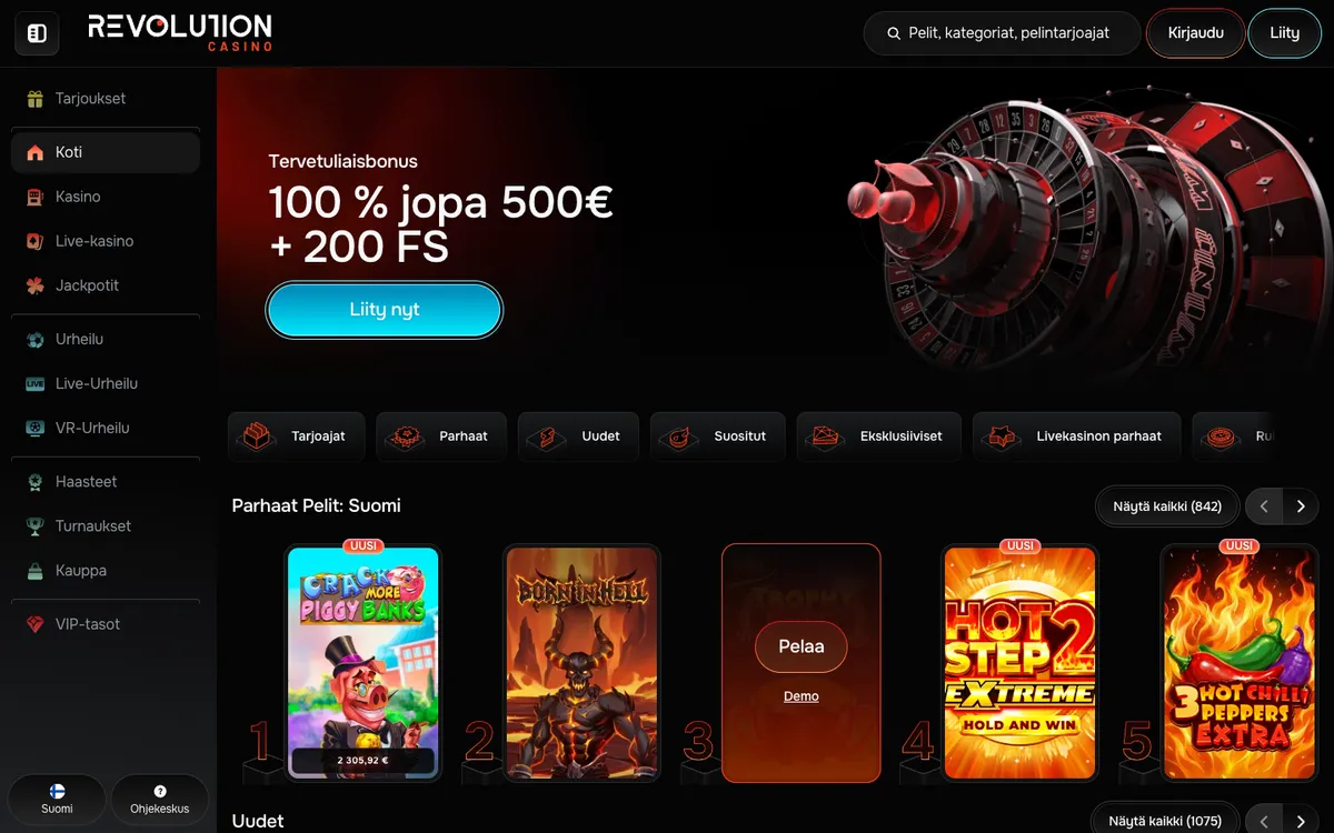 Revolution Casino — Home page, captured from Finland
