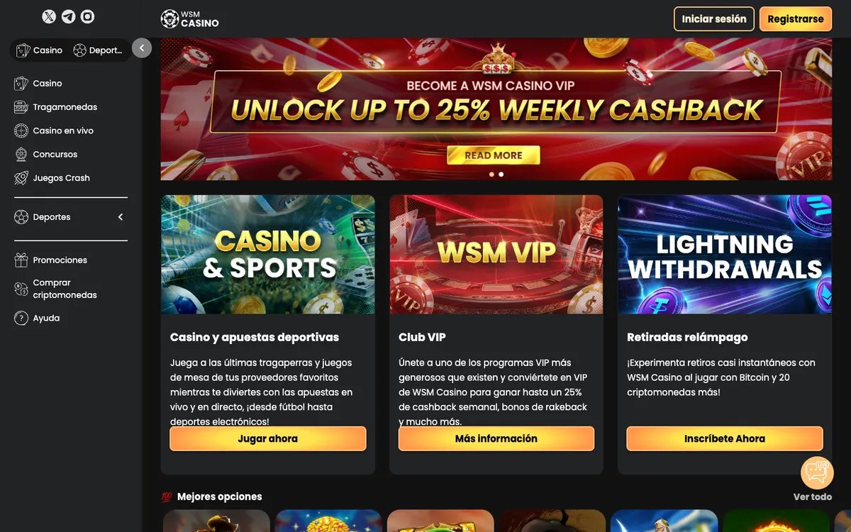 WSM Casino — Home page, captured from Spain