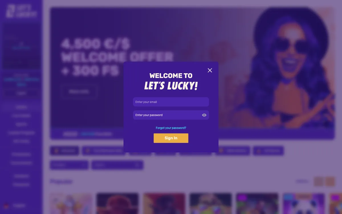 LetsLucky Casino — Sign-up, captured from Germany