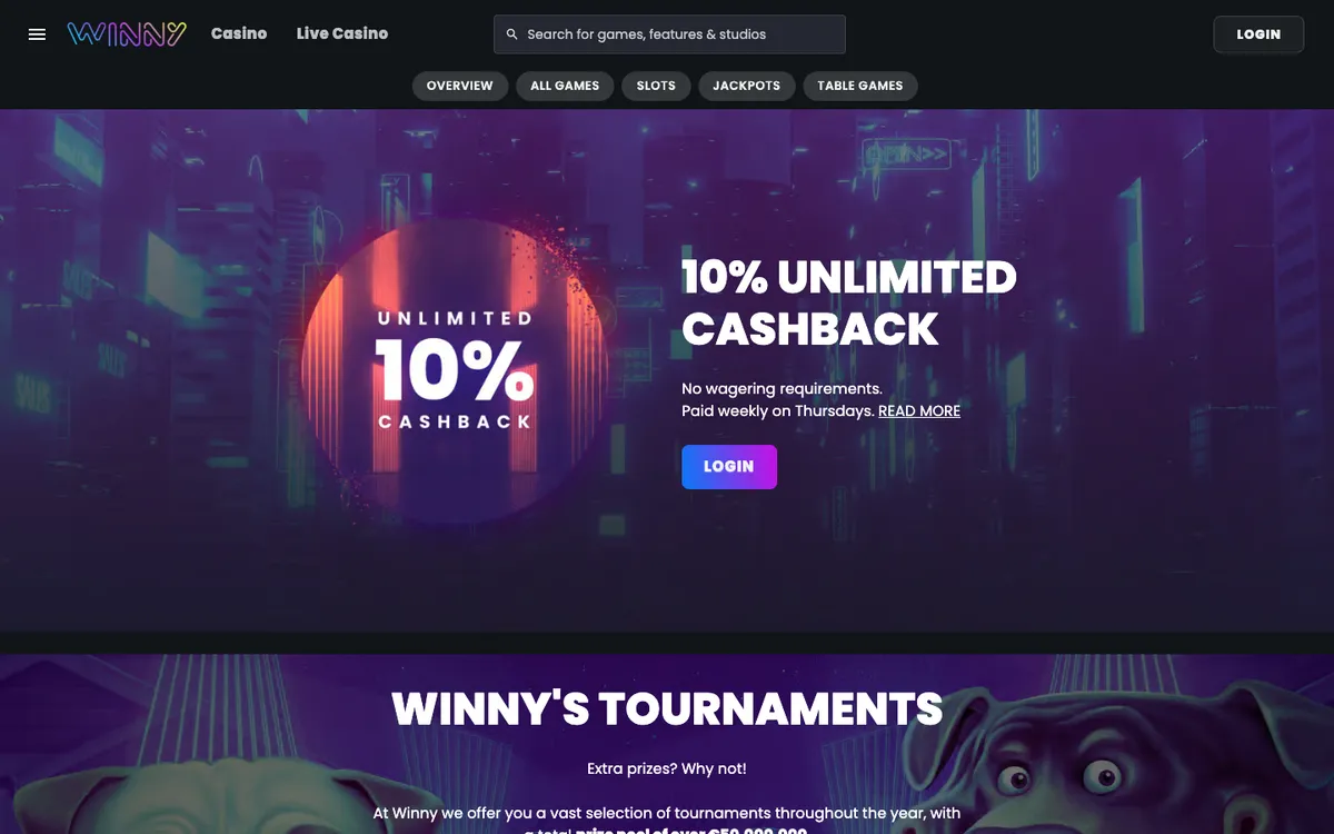 Winny Casino — Promotions, captured from Austria