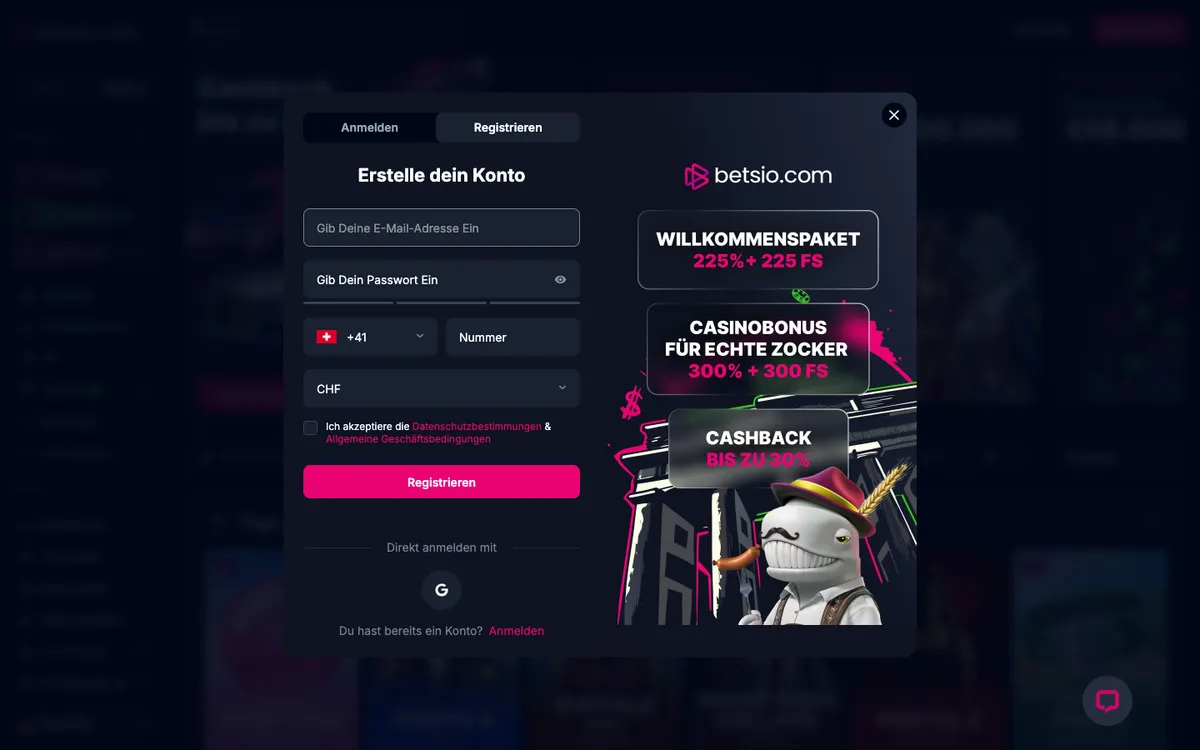 Betsio Casino — «Главная», снято из страны Швейцария