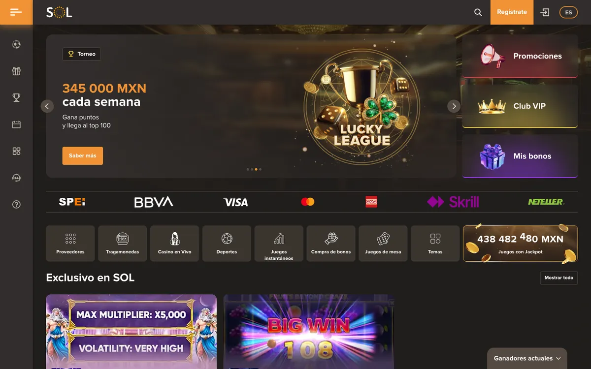Sol Casino — Home page, captured from Mexico