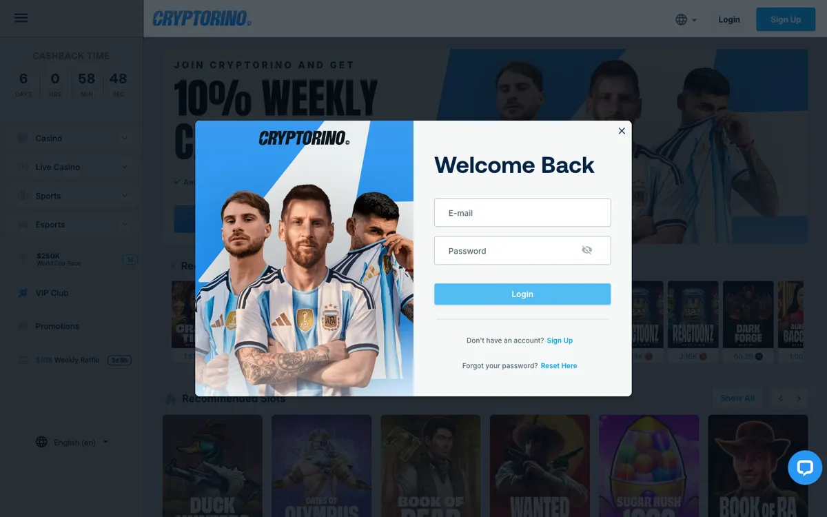 Cryptorino Casino — «Регистрация», снято из страны Австралия