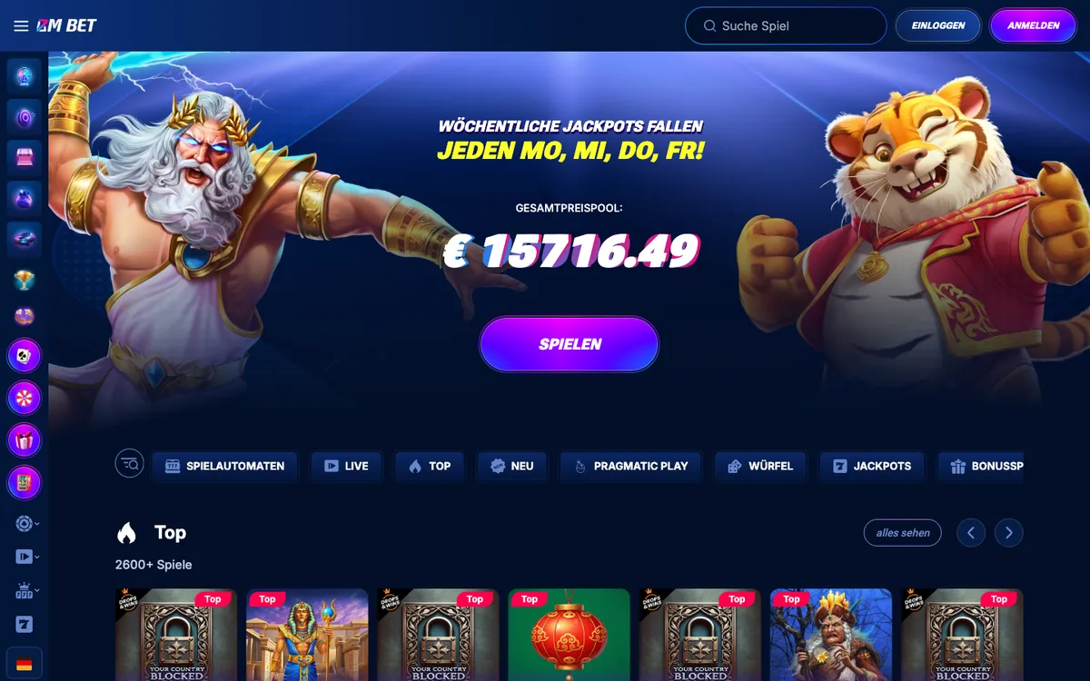 Bm.bet Casino — Home page, captured from Switzerland
