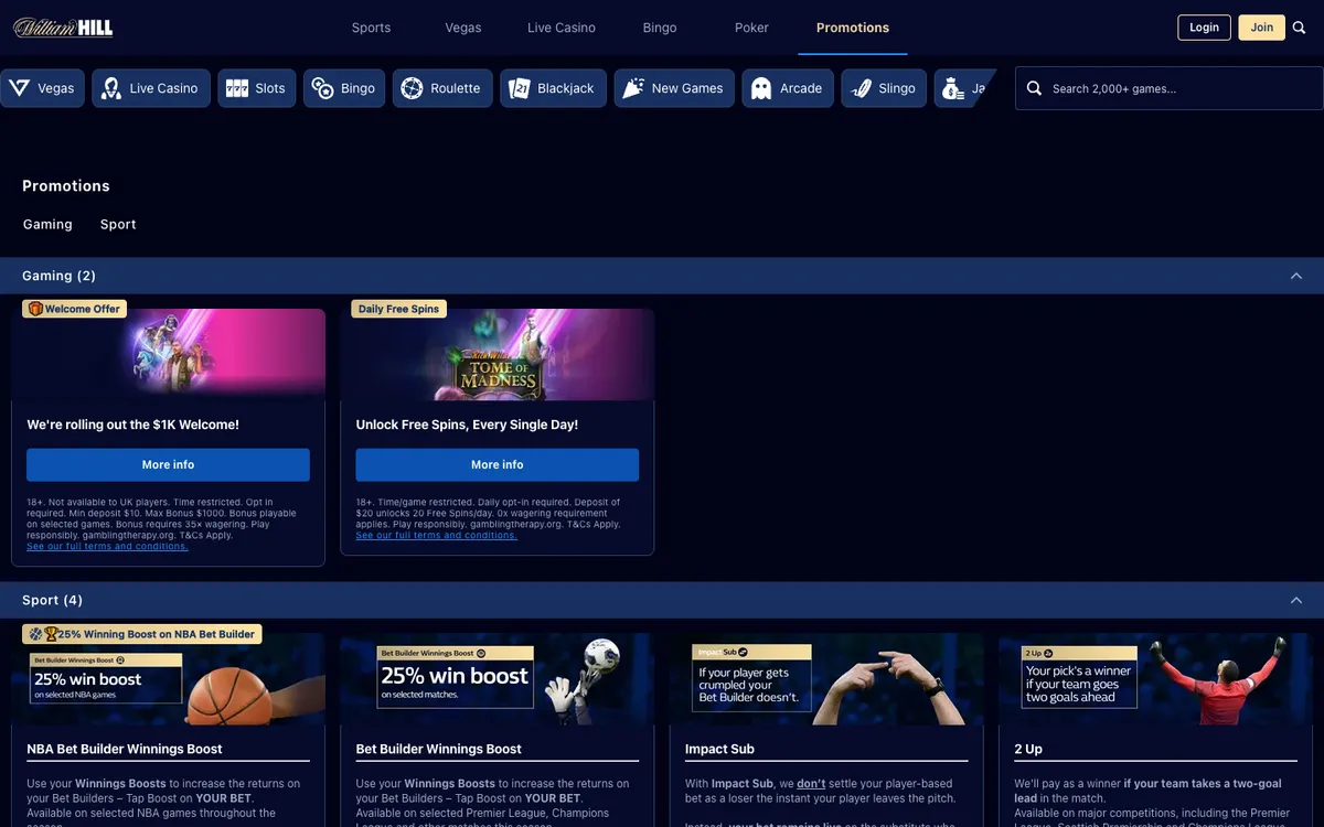 William Hill Vegas — «Акции», снято из страны Канада
