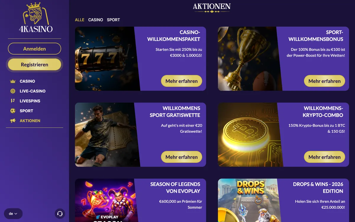 4Kasino Casino — «Акции», снято из страны Австрия