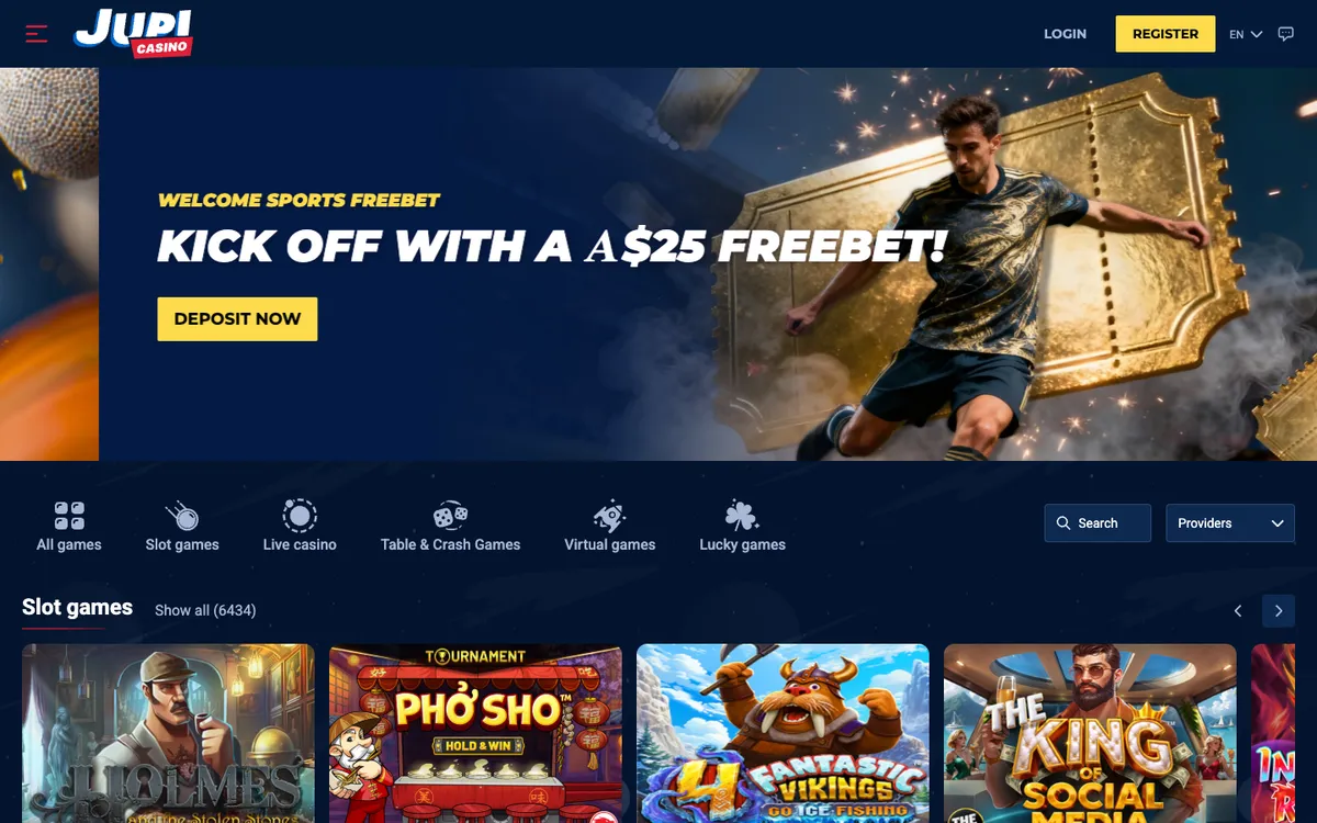 Jupi Casino — Home page, captured from Australia