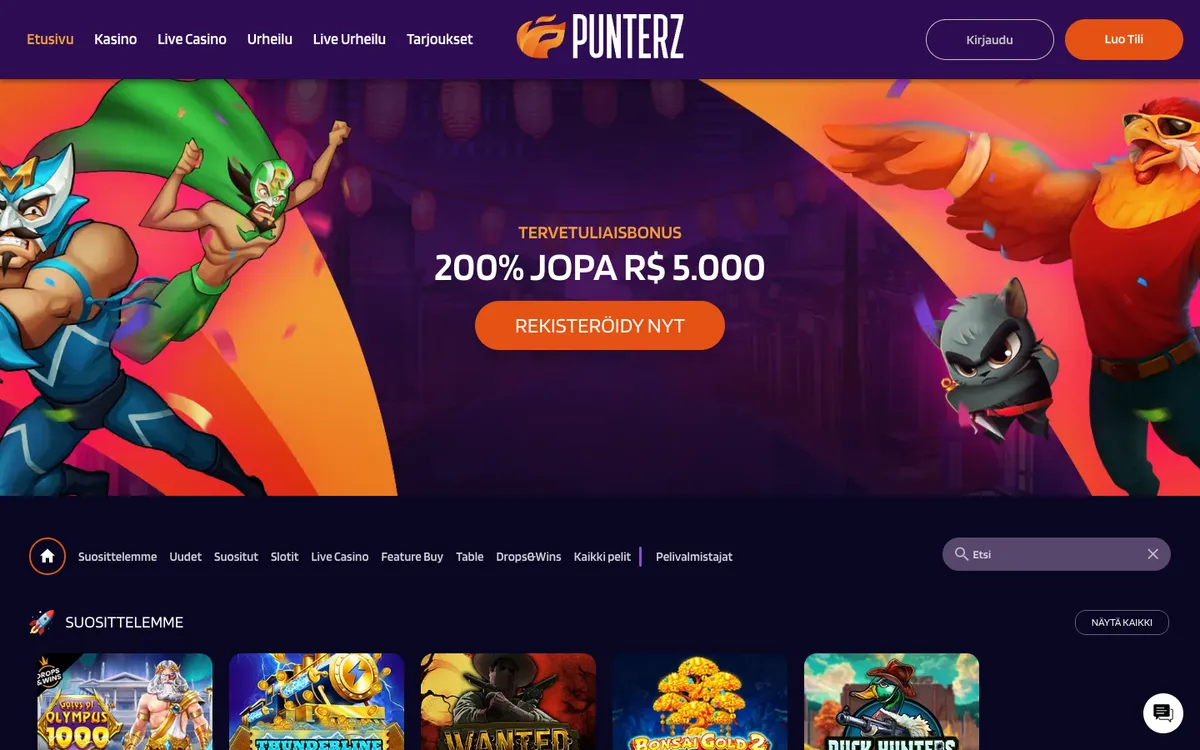 Punterz Casino — «Главная», снято из страны Финляндия