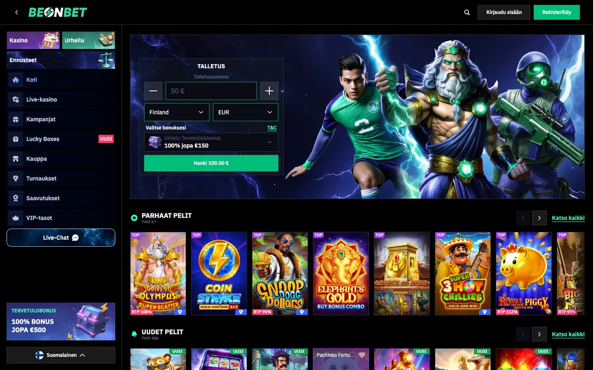 BeonBet Casino — Home page, captured from Finland