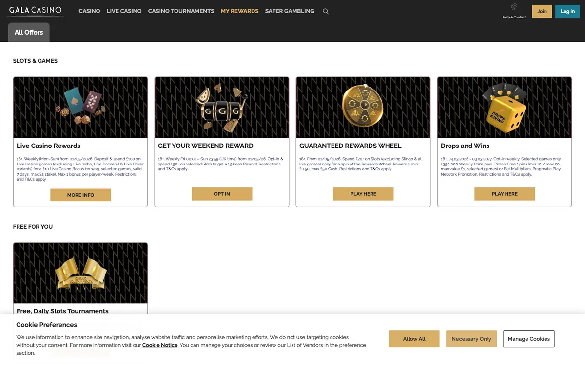 Gala Casino — Promotions, captured from United Kingdom