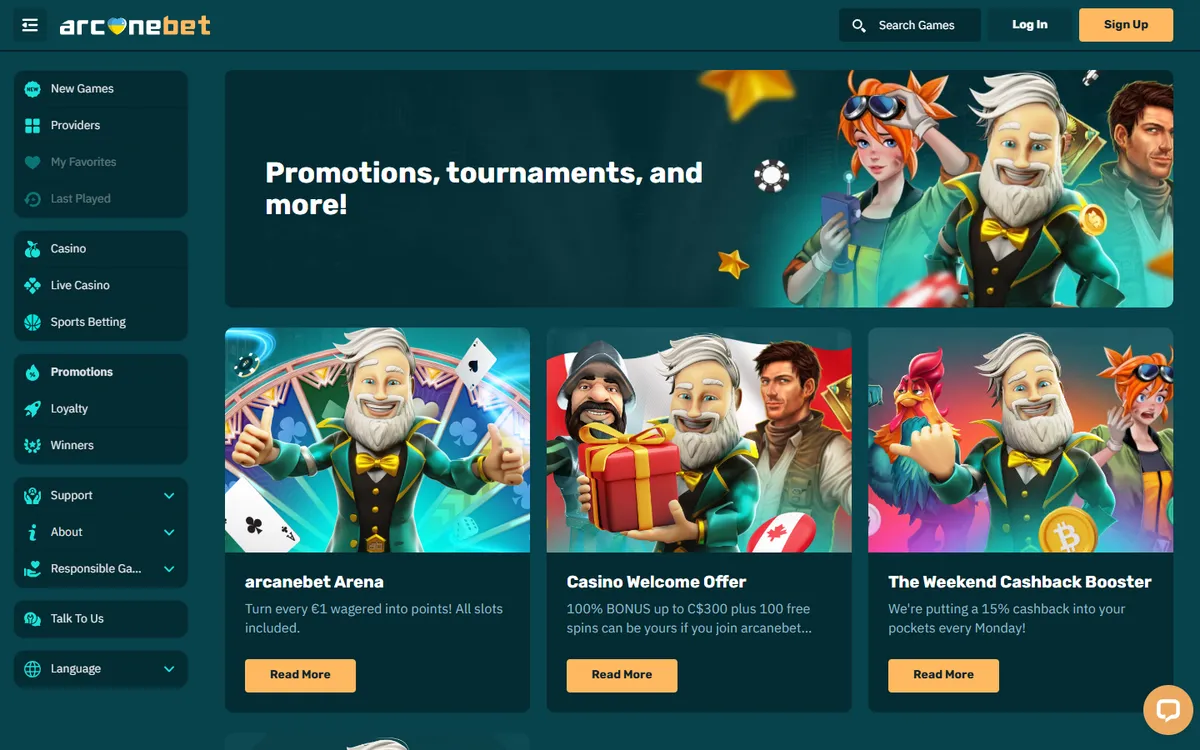 arcanebet Casino — Promotions, captured from Canada