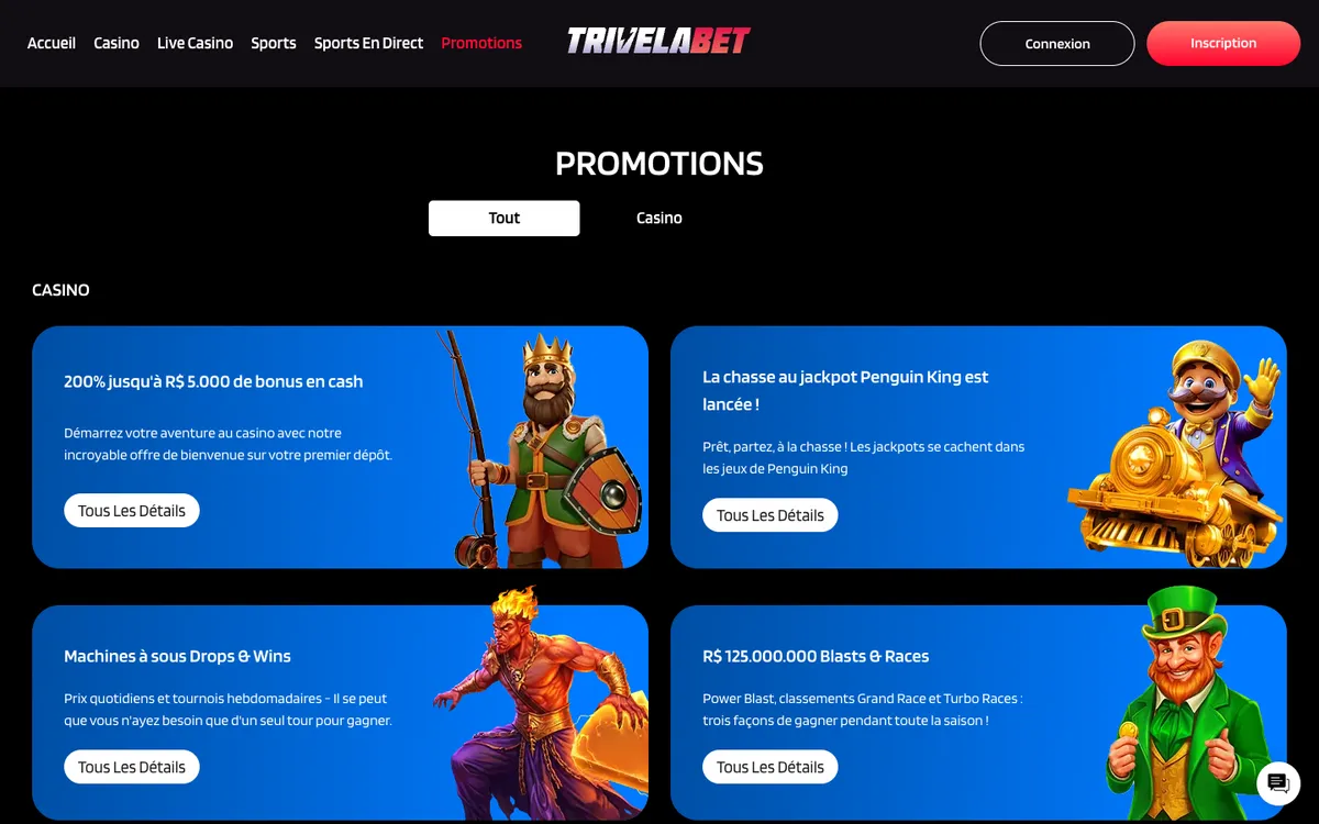 TrivelaBet Casino — Promotions, captured from France