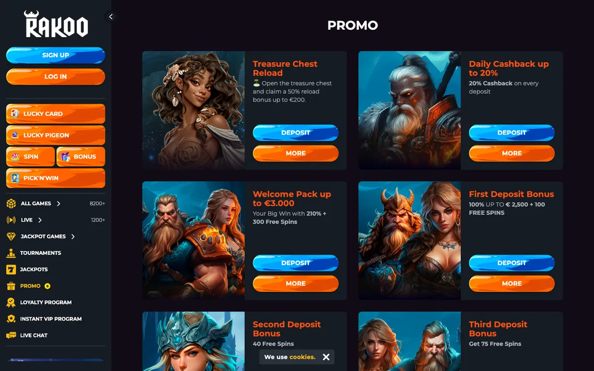 Rakoo Casino — Promotions, captured from New Zealand