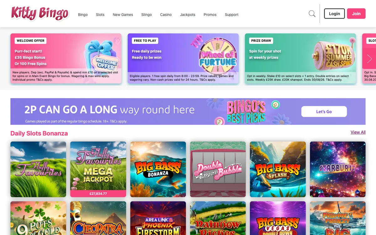 Kitty Bingo Casino — Home page, captured from United Kingdom