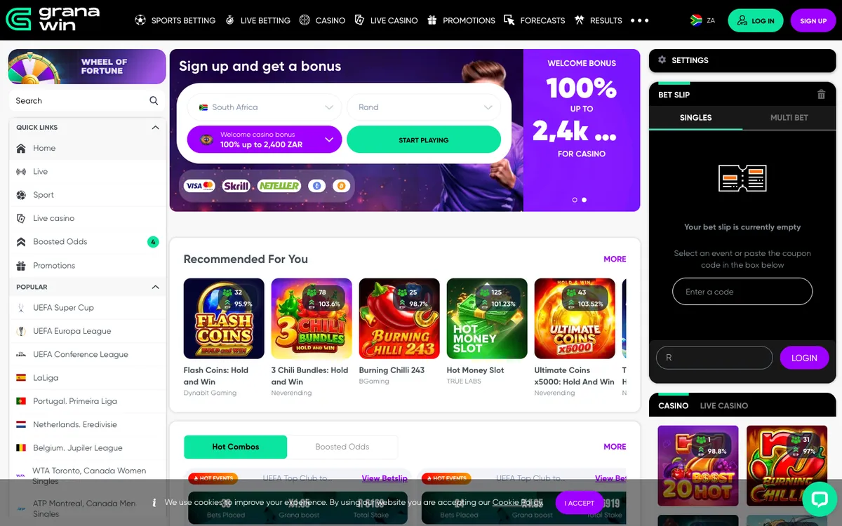 GranaWin Casino — Promotions, captured from South Africa