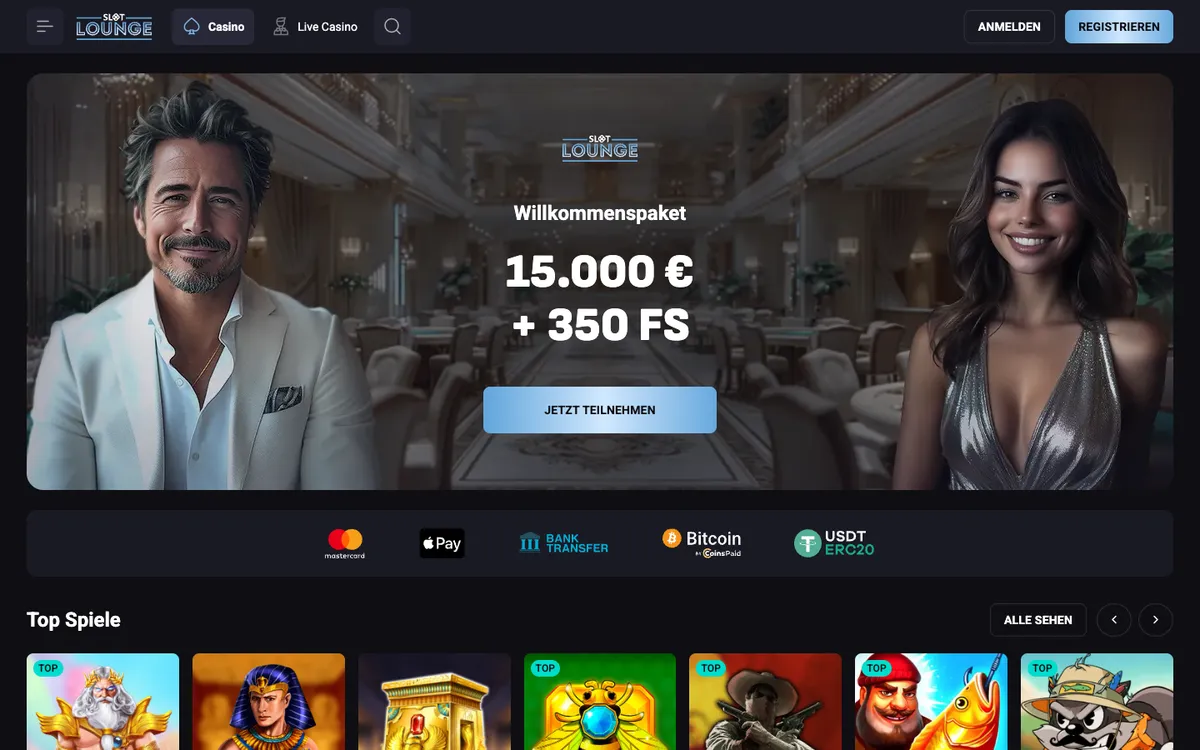 SlotLounge Casino — Home page, captured from Austria