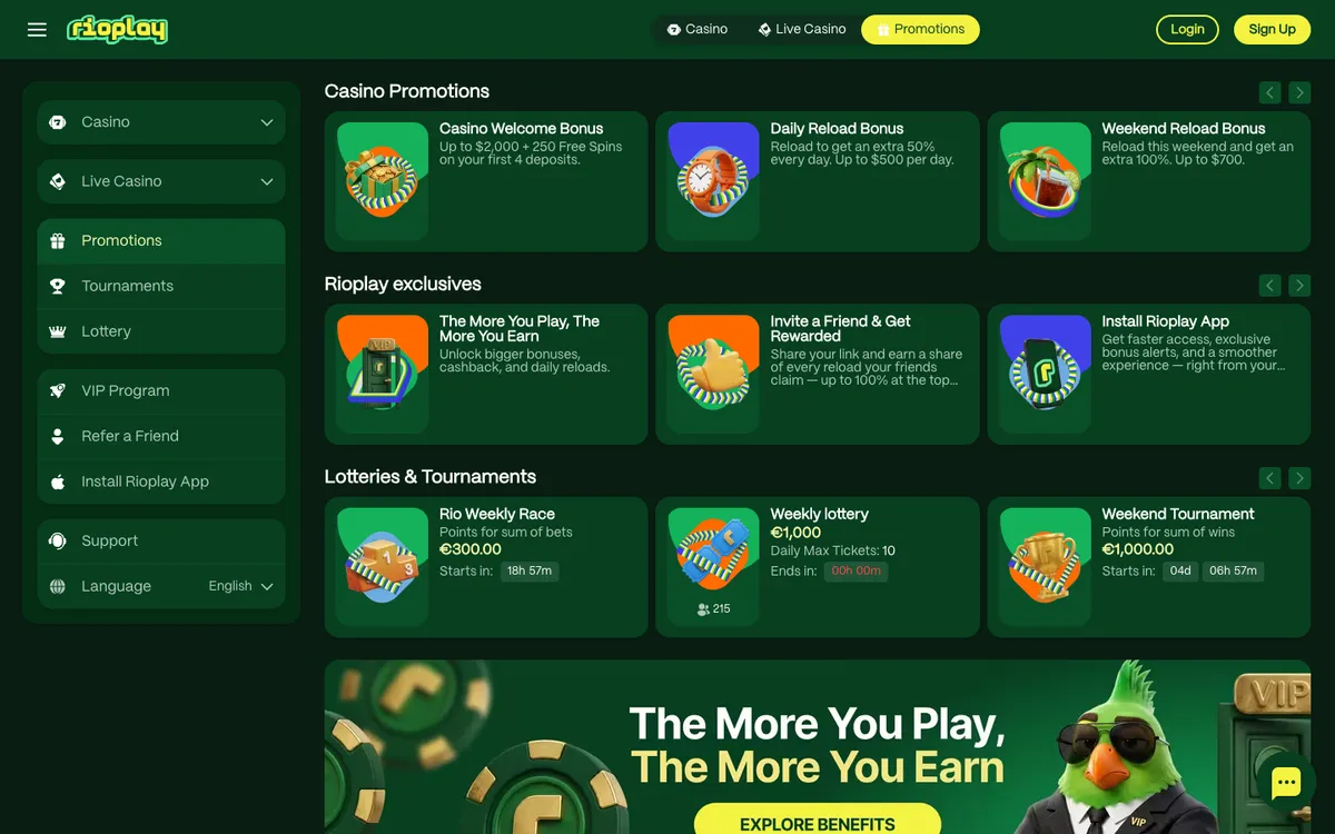 RioPlay Casino — Promotions, captured from Austria