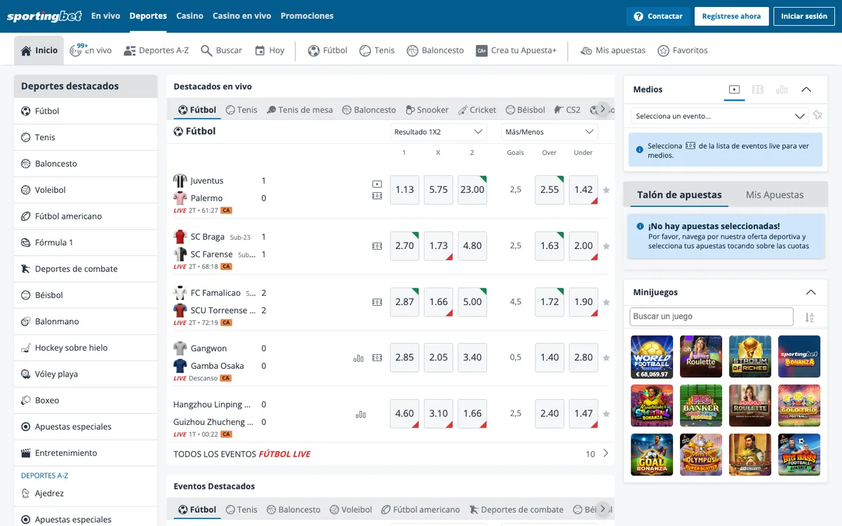 Sportingbet Casino — Home page, captured from Spain