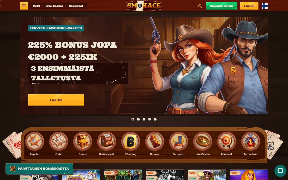 Smokace Casino — Home page, captured from Finland